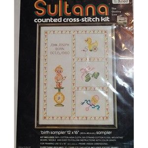 Sultana Counted Cross Stitch Kit #32160 Birth Sampler 12" x 16" unopened package
